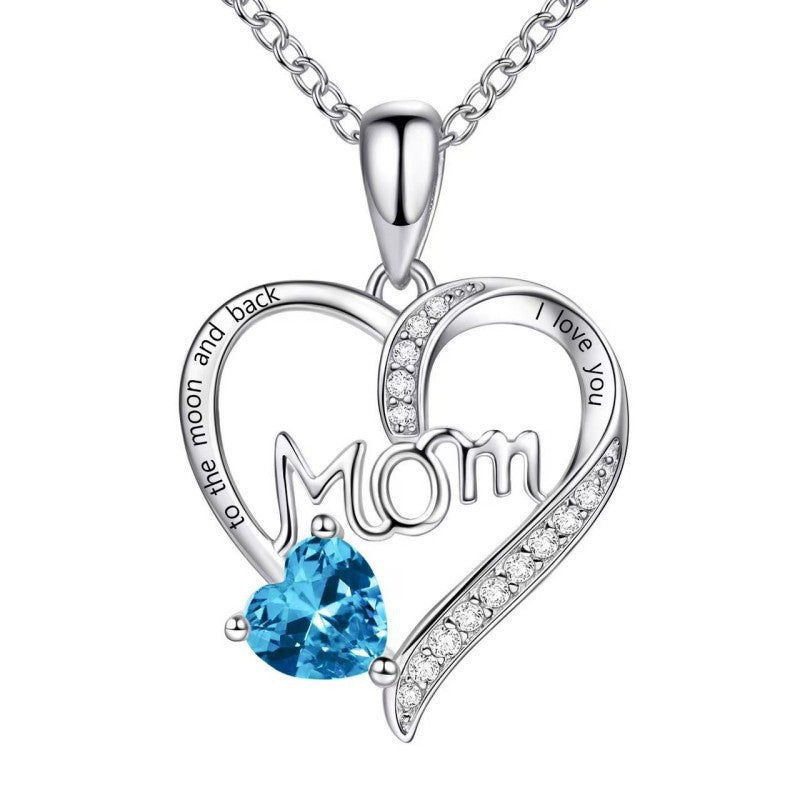 Heart-shaped Engraved Rhinestone Necklace for Mom