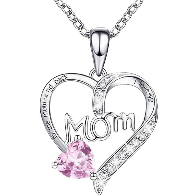 Heart-shaped Engraved Rhinestone Necklace for Mom
