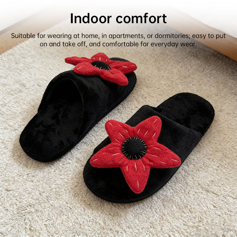 Winter Plush Slippers for Women & Men - Floral Fuzzy House Shoes, Simple Indoor Gifts for Christmas