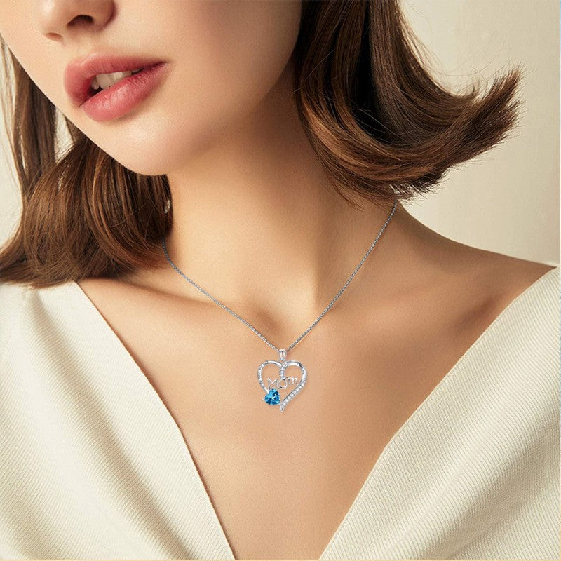 Heart-shaped Engraved Rhinestone Necklace for Mom